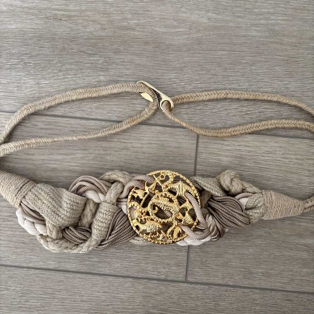 Vintage 80s Corded Gold Medallion Knots Cosplay Boho Retro Y2K VeganCream Gold M